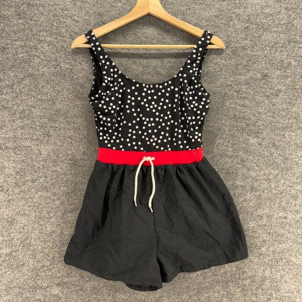 Gitano Swimsuit Women 9/10 Black Polka Dot One Piece Sleeveless Lined Cotton